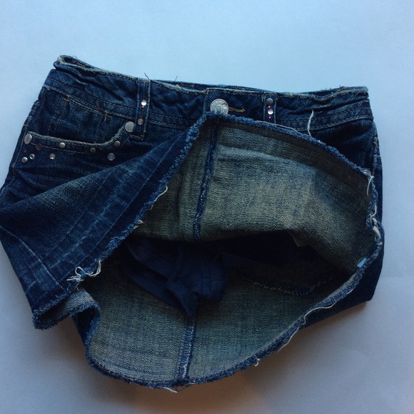 Limited too Girls Micro Mini Cut Off Blue Jean Skirt (skort) w/ Shorts Sz7 - Picture 7 of 9